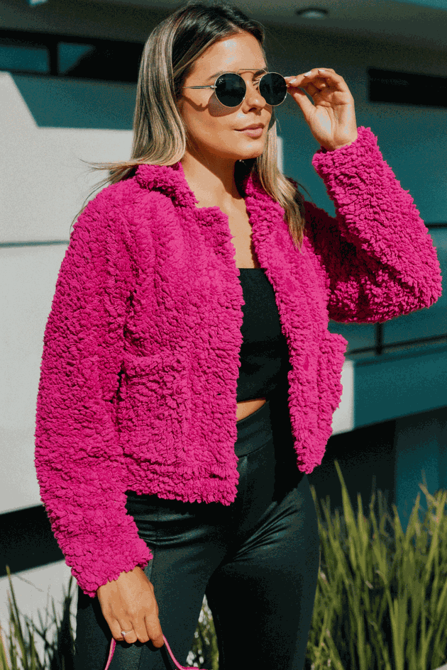 casaco teddy feminino curto rosa prosa 2