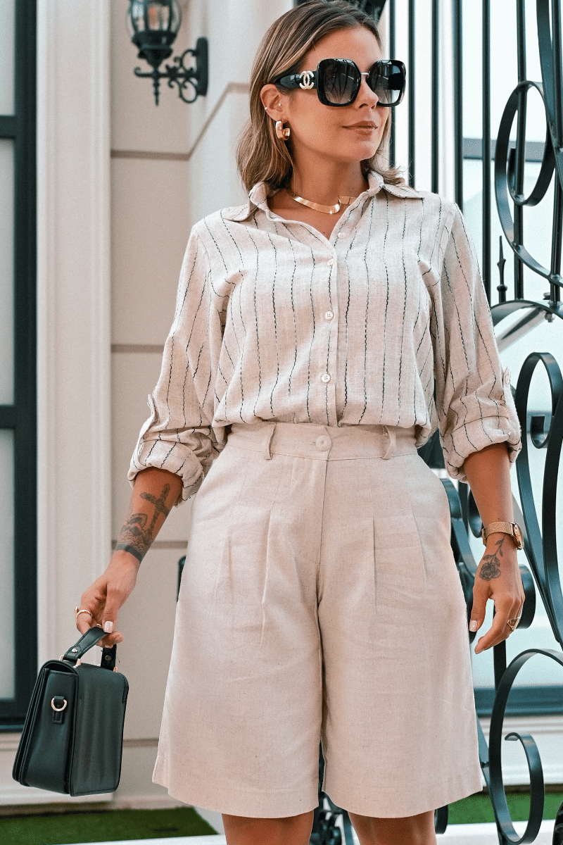 Bermuda Jord Feminina De Linho