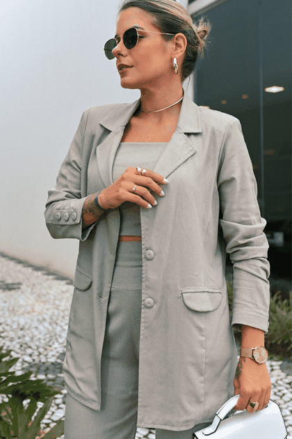 blazer feminino alfaiataria manga longa rosa prosa 22