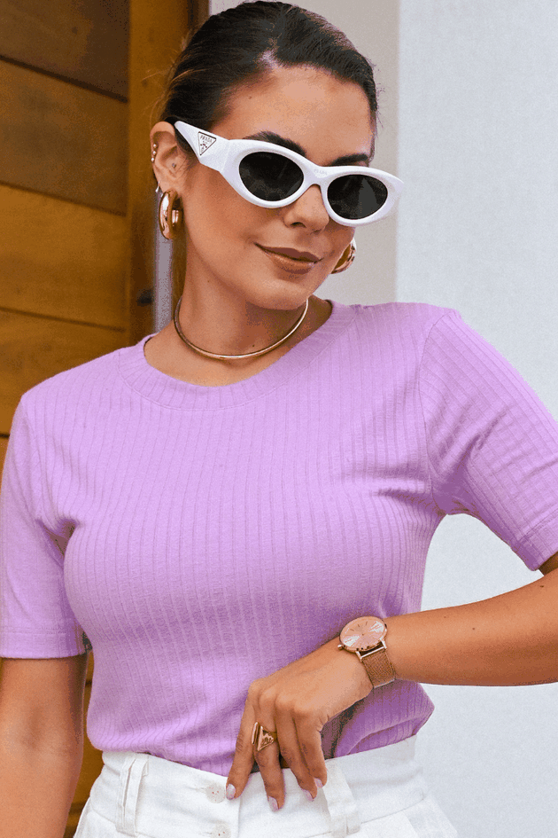 blusa canelada manga curta rosa prosa 16