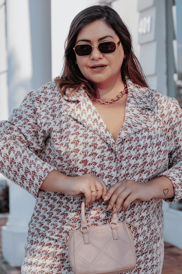 Blazer Cropped Feminino Tweed Pied Poule