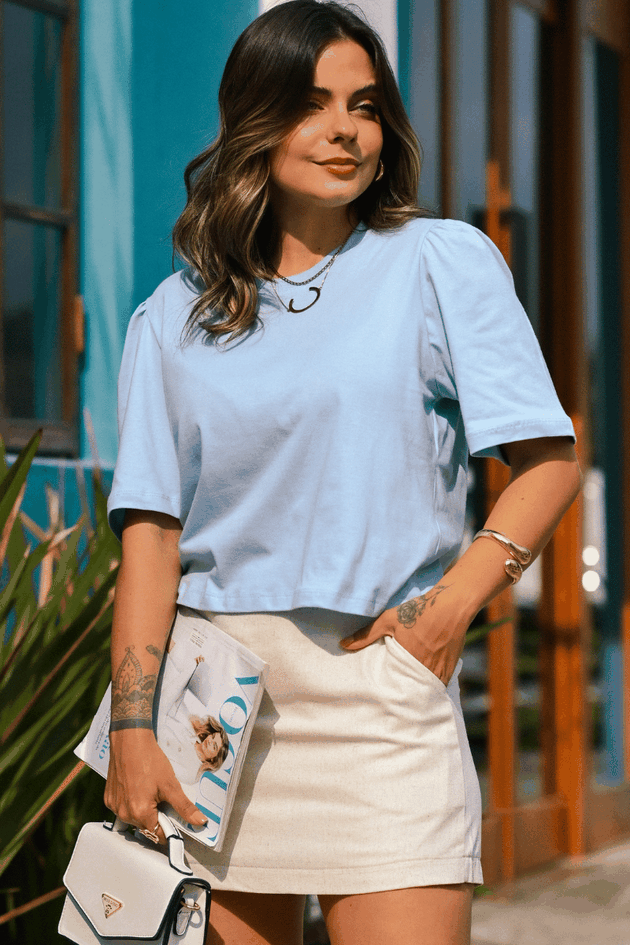 blusa feminina saia de linho rosa prosa 14