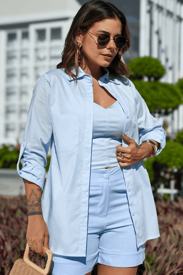 camisa feminna manga longa rosa prosa 32