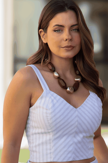 cropped listrado e short de linho rosa prosa 7